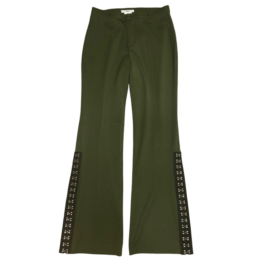 VERTIGO PARIS Olive Green Flare Leg Pants Embellished Detail Women's Size 6